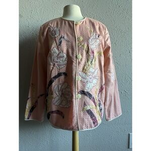 Indigo Moon A-05611 Pink Floral Applique Boho Vintage Jacket Womens M